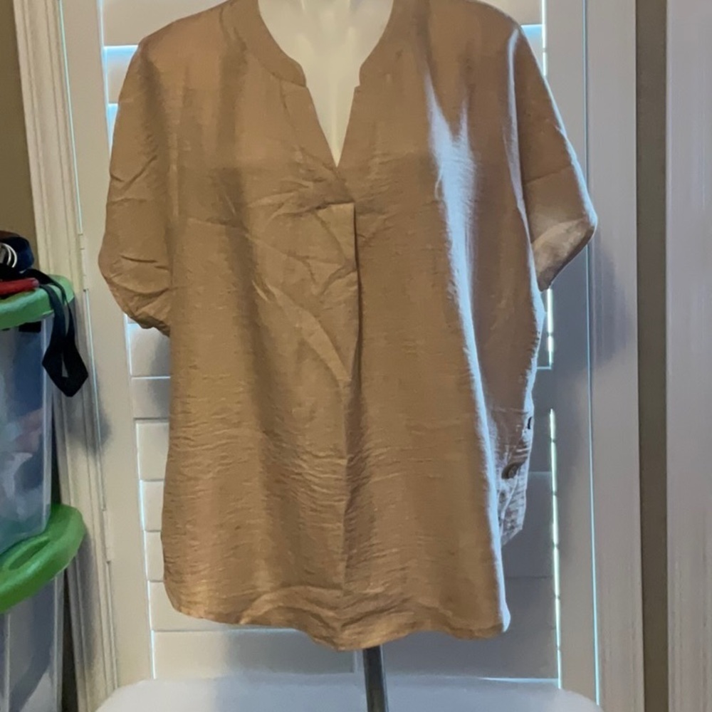 SHEIN Tan Boxy Blouse with Mandarin Collar